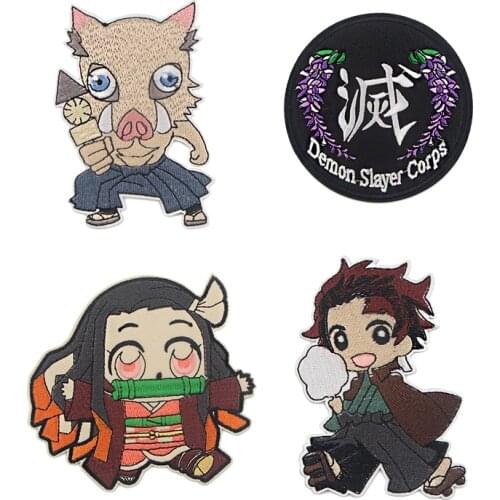 R977 1pcs Cool Demon Slayer Anime Figure Pacth Stickers Iron On Patches For Backpack Handbag Badge Gifts