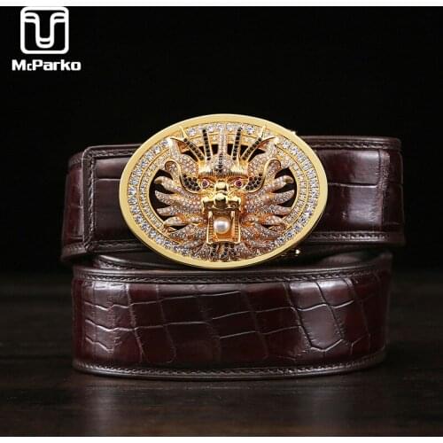 McParko Luxury Crocodile Belt Chinese Style Loong Totem Genuine Leather Belt Men High-end Business Waist Belt Leather Straps Top