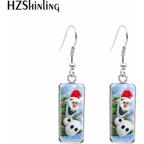 Happy Christmas olaf Snow Cartoon Paintings Rectangular Hook Dangle Drop Earrings Fashion Jewelry