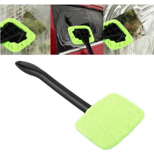 Detachable Car Glass Brush Long Handle Window Brush Microfiber Windshield Cleaning Brush Replaceable Cloth Pad Clean Tools