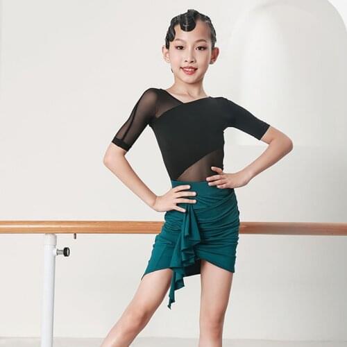 Mesh Latin Dance Tops Girl Stage Costume Irregular Skirt Salsa Dancing Outfit Summer Tango Dance Outfit Samba Dancewear JL3418