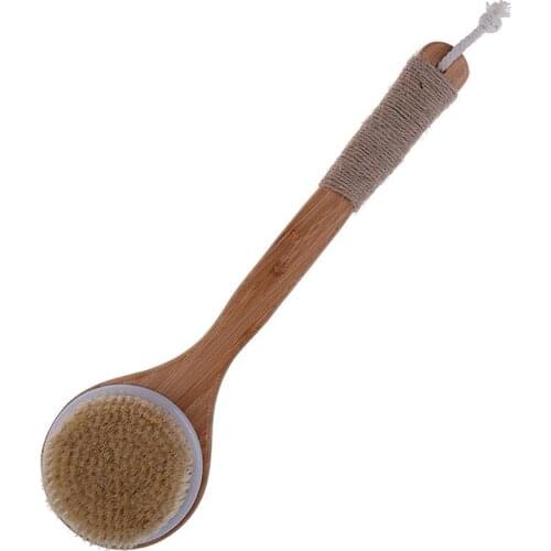 Dry Skin Body Brush Bath Exfoliating Brush Natural Bristles Back Scrubber with Long Wooden Handle for Shower, Remove Dead Skin