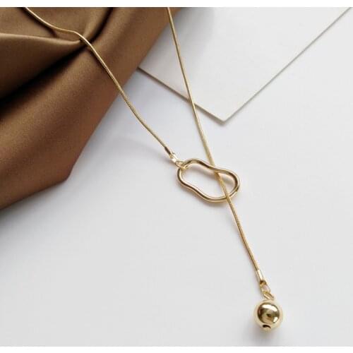Korean Irregular Geometry Metal Pendant Necklace Elegant Temperament Wedding Gold Sweater Chain Fashion Womens Party Jewelry