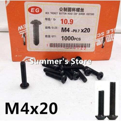 50pcs/lot ISO7380 M4 Alloy Steel Screw Hex Socket Button Head Cap Screw M4*20mm black mushroom head screw bolt Grade 10.9