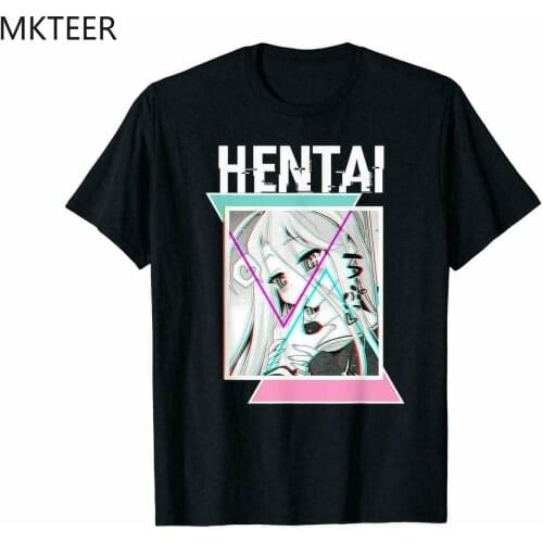 Hentai Waifu Lewd Sexy Senpai Love Hentai Ahegao Otaku Vaporwave Black T-shirt Printed T-Shirt Men Harajuku Aesthetic T-Shirt