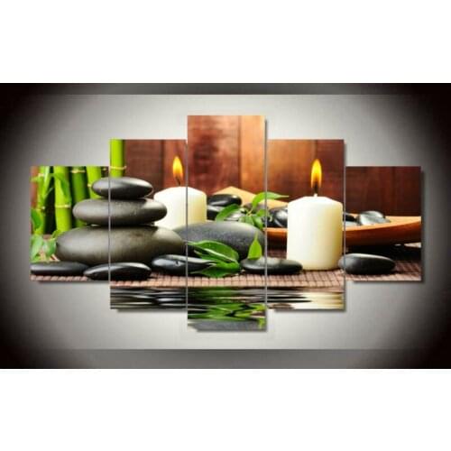 Green Bamboo And Stone Canvas Painting White Candle Still Life Painting Canvas Wall Pictures For Living Room Decoration Unframed