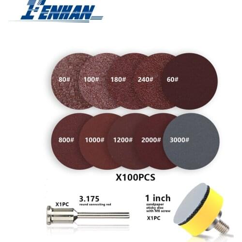 100pcs 1 Inch/25mm Sanding Discs Pad Sander Discs Kit + 1/8" Shank Abrasive Polish Pad Plate Sandpaper Abrasive Tools