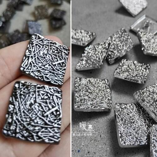 24.5mm Square Metal Buttons Black Silver Irregular Grain DIY Decor Overcoat Coat Clothes Sewing Accessories Designer Material