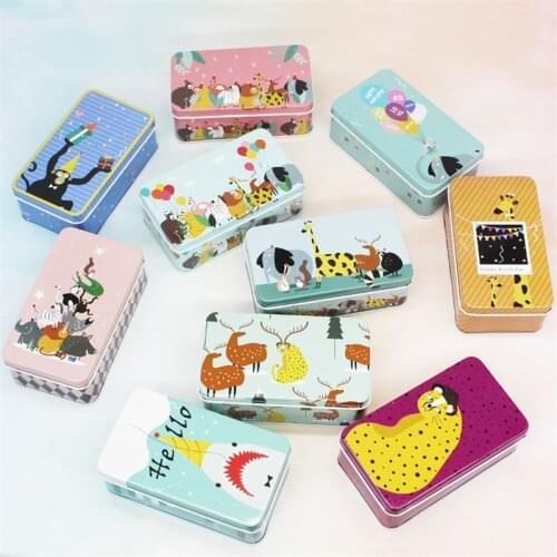 5Pcs/lot Cartoon Rectangular Tin Box Birthday Wedding Favor Gift Box Iron Candy Case Jewelry Mac Cosmetics Organizer Storage Box