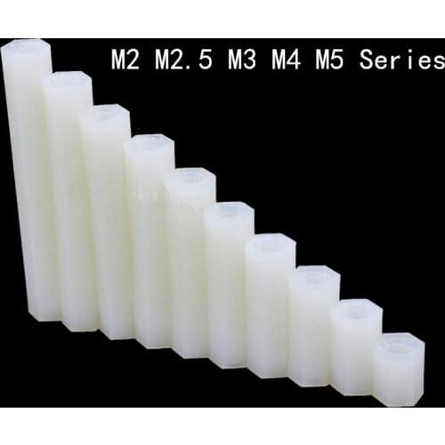 50 pcs White Hex Nylon Standoff M2 M2.5 M3 M4 M5 Hex Hexagonal Thread PCB Standoff Spacers Column Flat Head Double Pass Spacers