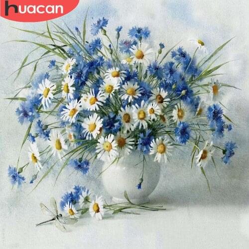 HUACAN Full Square/Round Diamond Painting Flower Daisy Embroidery Cross Stitch Rhinestones Picture Room Decor