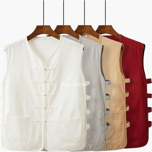 2021 chinese style tops men shirts cotton vest casual vintage year clothes style streetwear zen tea shirts breathable v neck tee