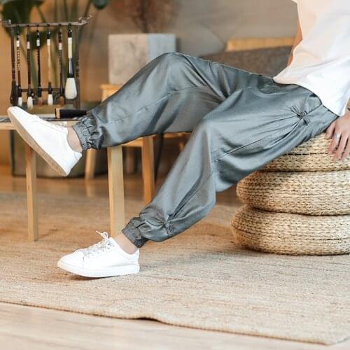 Ice Silk Mens Loose Casual Long Trousers Summer Wide Leg Pants Chinese Style Big Size 5XL H78