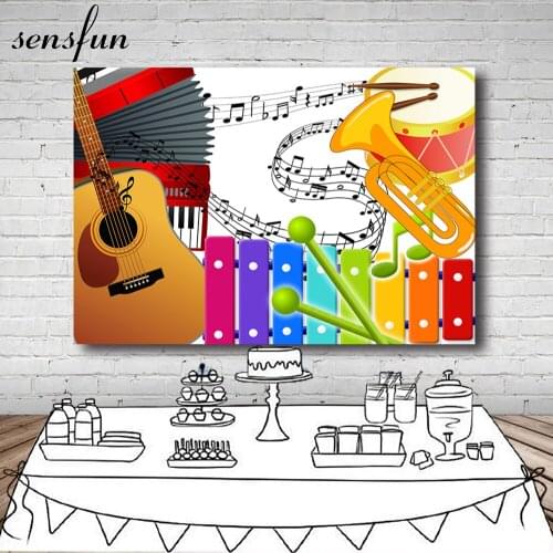 Sensfun Musical Instruments Photography Backdrops Drum Guitar Xylophone Trumpet Kids Birthday Party Backgrounds Custom Photocall