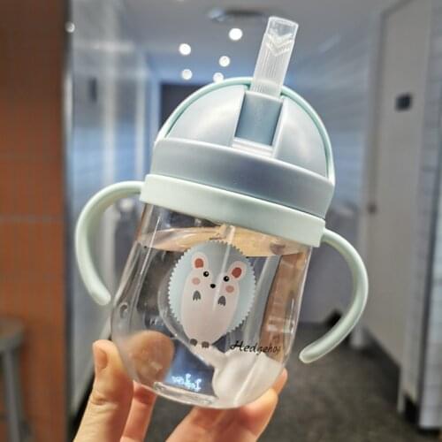 Kids Children Cartoon Animal School Drinking Water Straw Bottle Gravity Ball Straw Baby Cup with Shoulder Strap Water Bottle