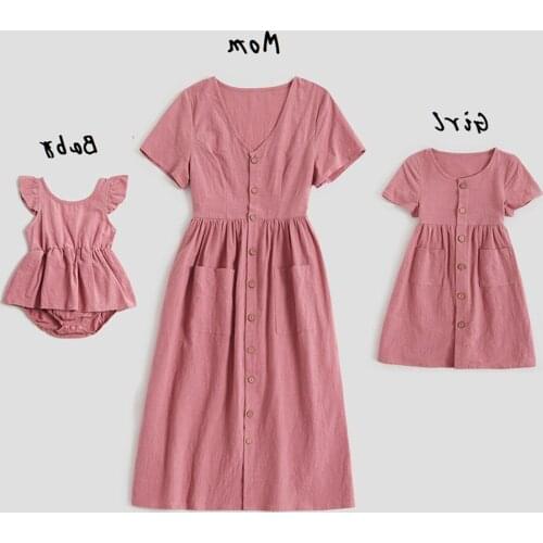 Short Sleeve Mother Daughter Dresses Family Matching Outfits Mom Baby Mommy and Me Clothes Woman & Kid Girls Toddlers Dress