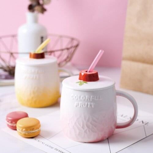 Lovely Fruit shape ceramic With Lid Large Capacity plant Mugs creative Drinkware Coffee Tea Cups Valentines Day milk cup