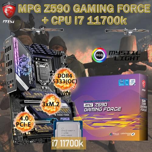 LGA1200 MSI MPG Z590 GAMING FORCE Motherboard Combo+Intel Core i7 11700K CPU Set DDR4 128GB M.2 PCI-E 4.0 Placa-mãe Desktop Z590