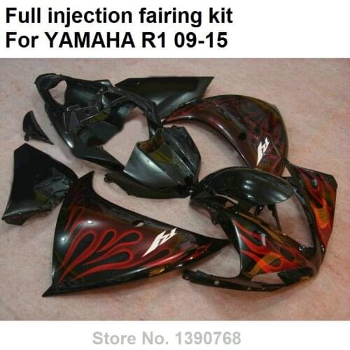 Injection molding fairing body kit for Yamaha YZF R1 09 10 11 12 13 14 15 red flames fairings set YZFR1 2009-2015 BN26