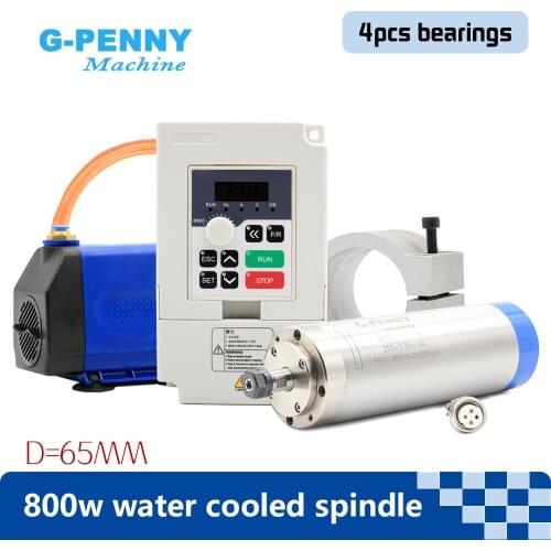 New Arrival! 800w water cooled spindle kit 0.8kw water cooling 4 pcs bearings 65x195mm & 1.5kw inverter & 65mm holder & 75w pump