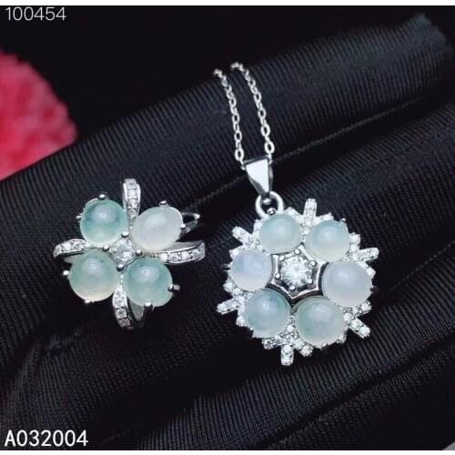KJJEAXCMY Fine Jewelry 925 sterling silver inlaid natural jadeite female ring pendant set luxury Support detection