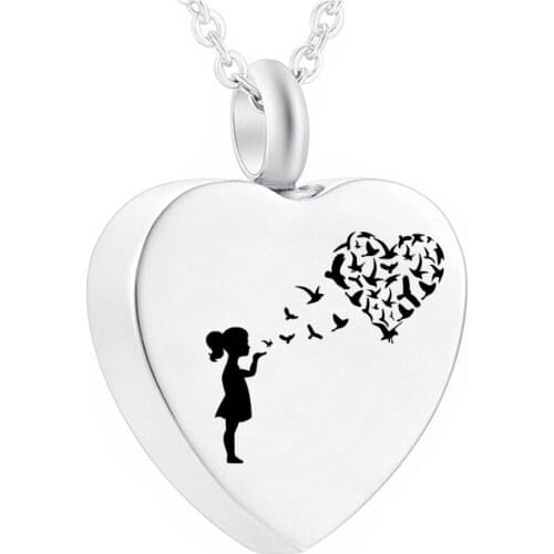 Cremation Jewelry Heart Pendant Small Girl and Heart Stainless Steel Urn Memorial to Commemorate the Deceased Family/Pet