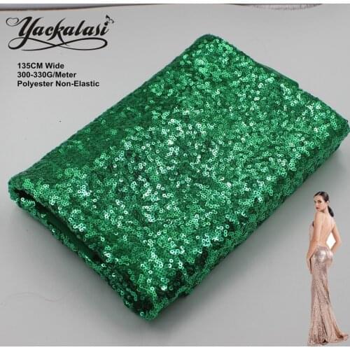 YACKALASI Sequined Lace Fabric Vegetable Green Allover Sequin Embroidered Fabric Night Dress Fabrics Christmas Decoration 130CM