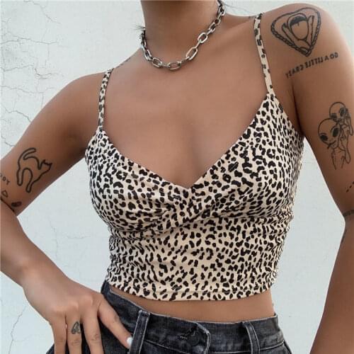 Summer backless crop top women gothic underwear halter top streetwear sexy tops elegant leopard cami tank tops women y2k fashion