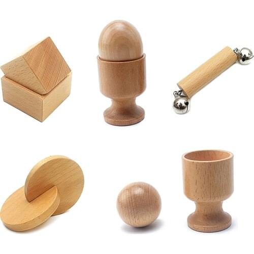 Montessori Materials Infant Toys Object Fitting Exercise Egg Cup Ball Cup Cube Box Two Round Coin Solid Wood Hand Grasping Toy