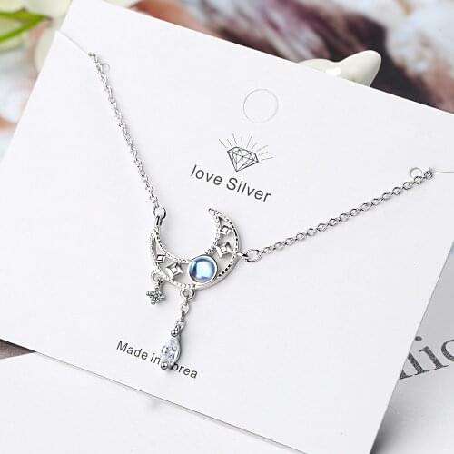 Fashion 925 Sterling Silver Necklace Opal Moon Necklace For Women Korea Silver Jewelry 2020 New