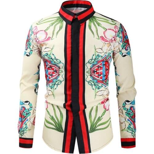 Mens Luxury Royal Dress Shirts Hipster Baroque Floral Print Tuxedo Shirt Men Stage Streetwear Show Shirt Men Camisa Masculina