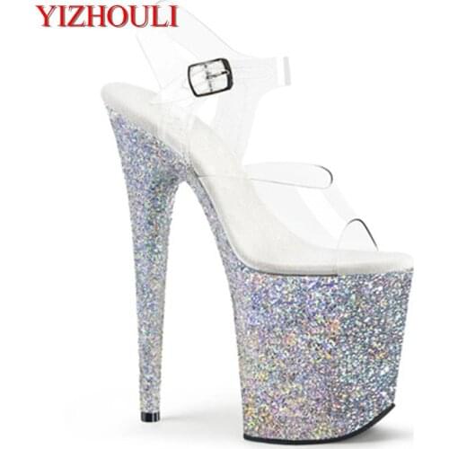 The new 8-inch, sexy silver glitter platform stiletto heels, 20cm pole dancing heels, model sandals