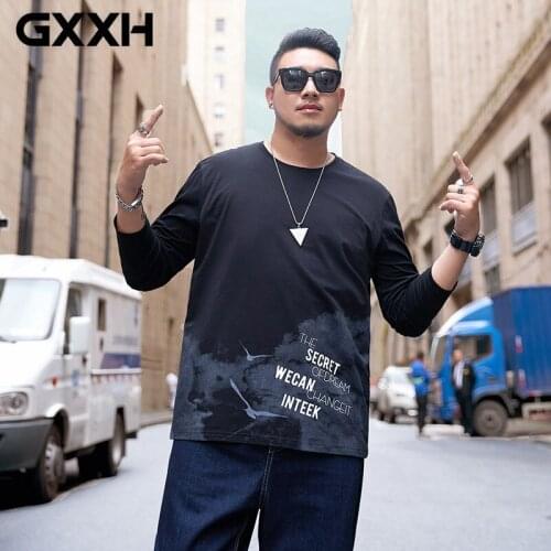 2020 Autumn Classic Oversized T Shirt Fashion XXL-7XL Casual Long Sleeve Mens T-shirt Fat Plus Size Tshirt Black Cotton T-shirt