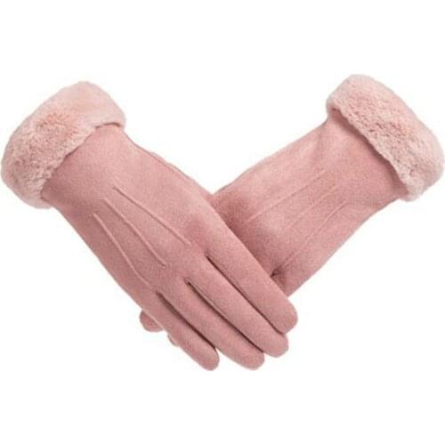 Autumn Winter Women Gloves Suede Plush Full Fingers Mitten Outdoor Warm Touch Screen Gloves Cute Furry Sport Female Mittens 2020