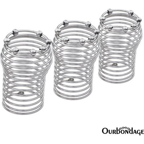 Ourbondage 3 Size Stainless Steel Long Spring Shape Penis Ring Stretcher Scrotum Pendant Restraint Traning For Men Gay Sex Toy