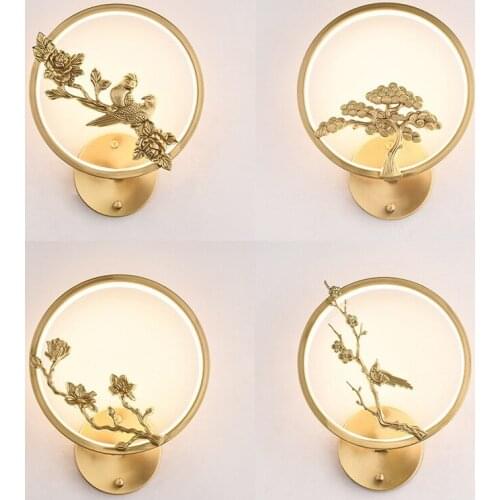 All Copper New Chinese Style Wall Lamp Living Room TV Wall Lamp Bedroom Bedside Background Lamp Chinese Style Lamps