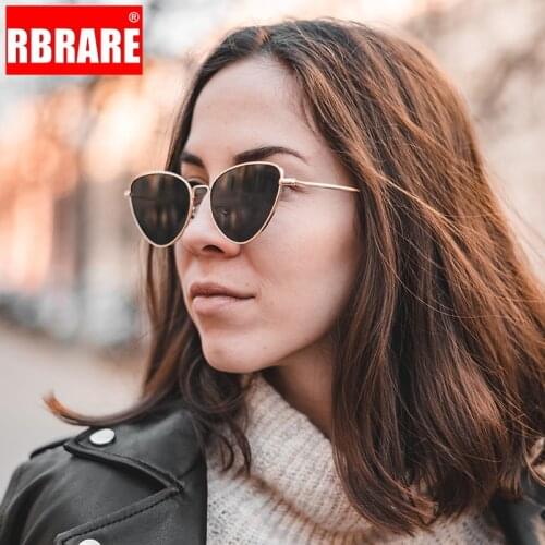 RBRARE Vintage Triangle Cat Eye Sunglasses Women Brand Designer Small Frame Alloy Sunglasses Reflective Mirror Oculos De Sol