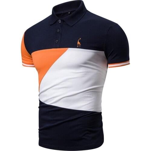Mens Summer Polo Shirt Casual Stitching Hit Color Polos Men Fashion Giraffe Embroidery Short Sleeve Turn Down Male T-Shirt Tops