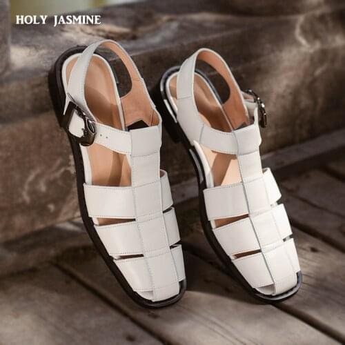 Sandals for Women Real Leather Shoes Summer Sandals Strap Hollow Out Beach Sandals Cool Ladies Footwear Size 34-39 Woman Shoes