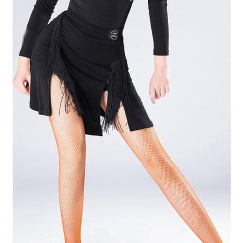Sexy Lady Latin Dance Cutting Skirt Black Tessels For Women Adult Skirt Perfoming Practice Straps Skirt Dancing Skirt