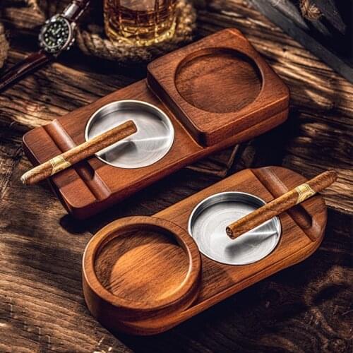 Light luxury European high-end cigar ashtray creative retro nostalgic household wooden ashtray