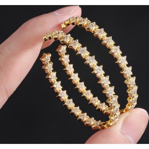 2020 Copper Sweet Lovely Stars White AAA Cubic Zirconia Geometry Round Earrings Fashion Hoop Earrings For Women Fashion jewelry
