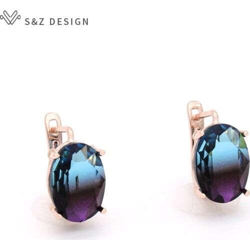 S&Z DESIGN Europe America Fashion Egg Shape Oval Imitation Tourmaline Dangle Earrings 585 Rose Gold For Women Wedding Jewelry