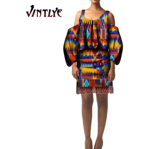 2 Piece Set Summer Africa Style Women Dresses Printed Lantern Sleeve Halter Short Skirt African Skrit and Top Set WY7596