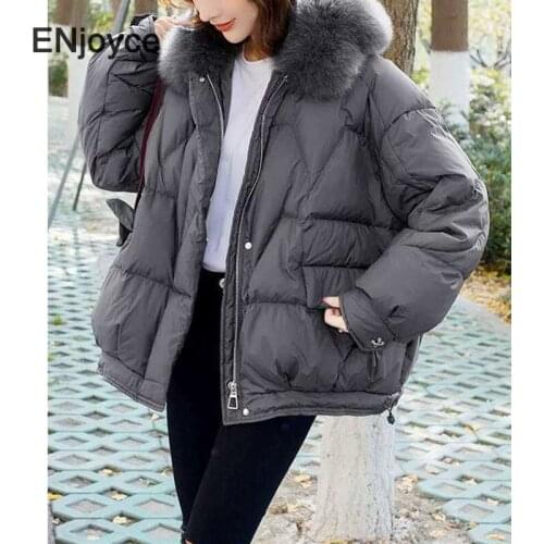 2020 Winter Large Fox Fur Collar Down Coat Women Thick White Duck Down Parka Female Short Jacket Loose Outerwear