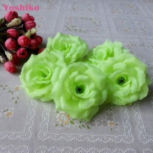 10pcs Green silk 8cm Rose fake Flower Head Wedding home Christmas Decoration diy wreath Craft Ornaments Artificial Flowers