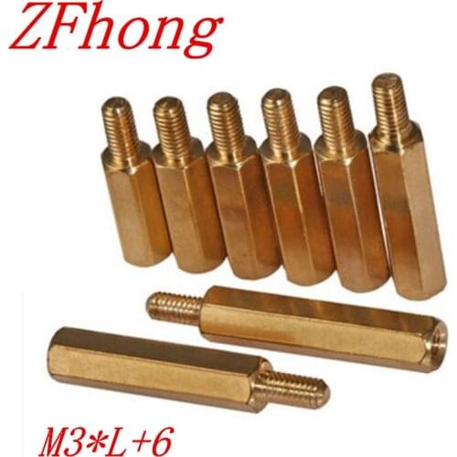 100pcs/lot M3*L+6 3mm Brass Standoff Spacer Female Female M3 Brass Threaded Spacer hex spacer length 4mm to 60mm