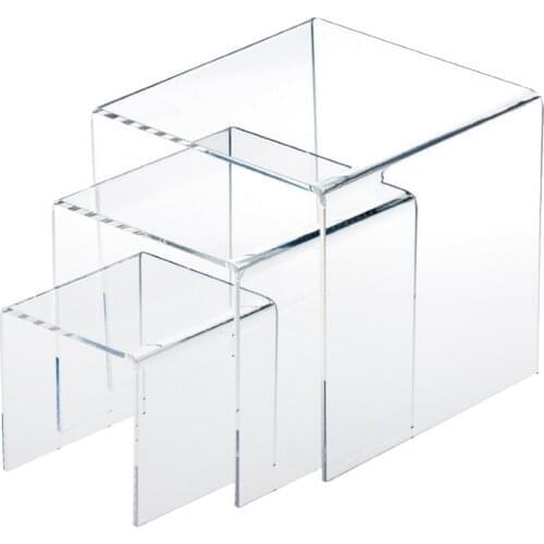 3,4,5 Inch Square Acrylic Display Risers 1/8'' Clear 3 Pieces Riser Display Stands Clear Showcase Set to Set up Jewelry & Makeup