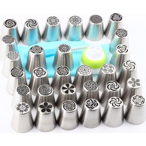 33Pcs/Set Stainless Steel Different styles Cake Nozzles Tips Icing Russian Piping Nozzle Fondant Cake Decorating Tools Cakes