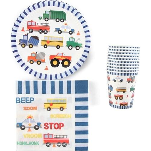 40pc/lot 1st Birthday Party Cartoon toy car Home Garden Festive Party Supplies Event Party Disposable Party Tableware Kids favor